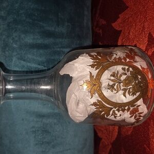 Vintage Decorative Glass Decanter with Gold Floral Design